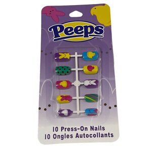 Peeps Girls Press On Nails Set 10 Pc Easter Bunny Spring Kids Nail Art